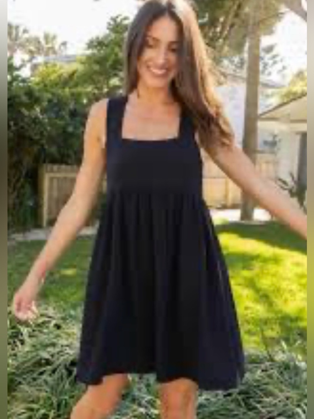 Natural Life Babydoll Mini Dress Sz M Black Smocked Back NWOT Cotton Gauze